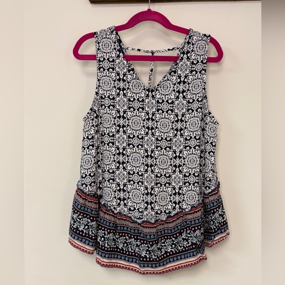 Peoples Project LA: Women's Boho Pattern Sleeveless Top Navy/White, M